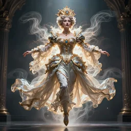 hyper realistic photo of baroque luxury queen ethereal floating ghost full body, symmetric, rule of thirds, cinematic, artstation, cgsociety, greg rutkowski, james gurney brom
