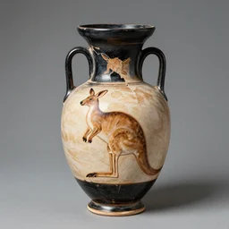vase work vase art of a Kangoroo in a vase , greek art, fragmented clay firing Greek vase of a Kangoroo
