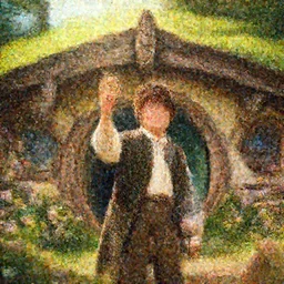 my precious! - bilbo baggins holds the ring high against the backdrop of a medieval hobbit house, ornate, beautiful, atmosphere, vibe, flowers, concept art illustration, color page, 4 k, tone mapping, doll, akihiko yoshida, james jean, andrei riabovitchev, marc _ simonetti, yoshitaka amano, digital illustration, greg rutowski, volumetric lighting, sunbeams, particles