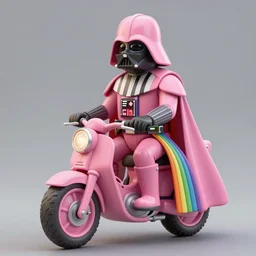 beautiful matte painting of a rainbow colored pink darth vader wearing pink riding a psychedelic rainbow unicorn over a glittering rainbow in space by lisa frank and dan mumford, octane render, HDR, vivid color, volumetric lighting, unreal engine, concept art, CGsociety, trending on artstation