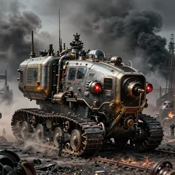 a beautiful hyperrealistic ultradetailed matte painting of a dieselpunk war machine, by James Stokoe and harry clarke and Zdzisław Beksiński and Jakub Rozalski and HR Giger3.00, war theatre, dark, realistic, smog, black smoke, oil, machine parts, dystopian, insane details, peter mohrbacher, intricate, mecha, embers, trending on artstation, micro details, HD wallpaper, 8k2.00, jpeg artifacts, blur,