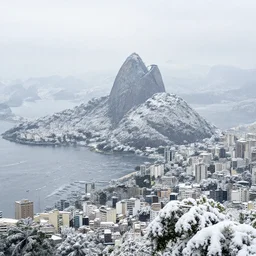 the city of rio de janeiro covered in snow, winter photograph, snowing, 4 k, award winning photograph, beautiful, trending on instagram