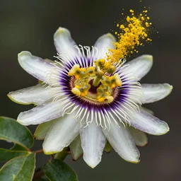 A passion-fruit like alien flower spewing poisonous pollen. Fantasy art, D&D Monster Manual, 8k high resolution, extremely detailed.