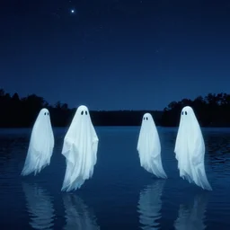 ghosts on the middle of lake, night sky, stars, by stanley kubrick