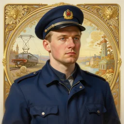 a russian railroad electrician!!!, male!!, siberia!!, portrait, intricate, elegant, highly detailed, digital painting, artstation, concept art, wallpaper, smooth, sharp focus, illustration, art by artgerm and greg rutkowski and alphonse mucha