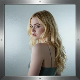 elle fanning behind frosted glass, metal album cover,