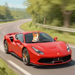 a dog driving a ferrari, digital painting