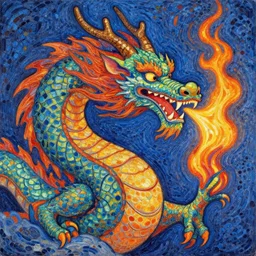 “fire breathing dragon, Pointillism style”