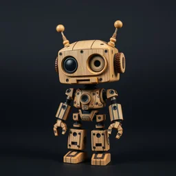 artiste intricate cute funny figurine wooden, robot punk futuriste geometrie
