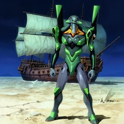 turquoise night, a green pirate stands beside his wrecked full sail fifteenth century carrack at the bottom of a dried - up lake in an ivory desert, evangelion, kyoto animation still, intricately detailed features, digital painting, yoshiyuki sadamoto