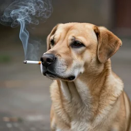 dog smoking a cigarette photorealistic