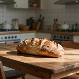bread sheeran on a wooden table, in the kitchen from friends, soft lighting, super detailed