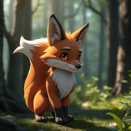 a medieval fox furry fursona with a fluffy tail in a forest, backlighting, cgi, rendered in unreal engine, trending on artstation, cartoon