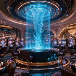 futuristic casino, crisp, artistic, artstation, luxury, las vegas, beautiful, dim painterly lighting volumetric aquatics