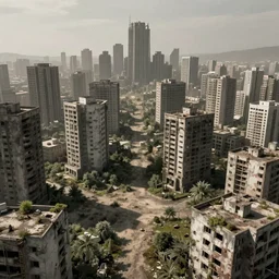 a deserted city, empty buildings with vegetation, post apocalyptic, deserted, epic apocalyptic art, trending on artstation, deviantart, high detail, high definiton, high quality, ultra realistic, hyper realistic, 4 k uhd,