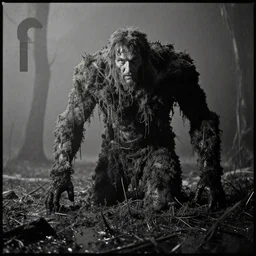 a movie still by tarkovsky of an gargantua in a swamp mossy, by night, cinestill 8 0 0 t 3 5 mm b & w, heavy grain, high quality, noir, natural textures, photorealistic, ambient occlusion, hd, mud, fog, criterion collection