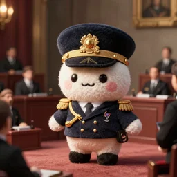 a cute fumo plush of a war criminal on trial at the hague