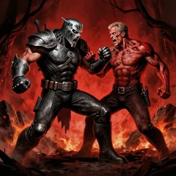 doom guy fighting george w bush in hell, digital art