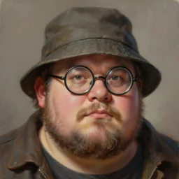 a _ fantasy _ style _ portrait _ painting _ of chubby white male with bucket hat circle face and circle glasses, rough beard, oil _ painting _ unreal _ 5 _ daz. _ rpg _ portrait _ extremely _ detailed _ artgerm _ greg _ rutkowski _ greg