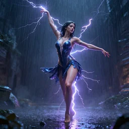 8 k, volumetric lightning, 3 d unreal engine octane render of miss of the world dancing in the rain, expressive, passionate, by conrad roset and by greg rutkowski