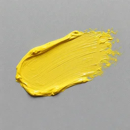a thick oil paint stroke of cadmium yellow light on a canvas, gray canvas, product photography, professional photography, dslr, micro detail, realistic, realism, thick paint, textured canvas