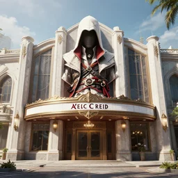 outdoor design, in the style of assassin's creed, by weta digital, marquee, cinematic lighting, contre - jour, 2 0 2 2, a small waterfall between two residentials