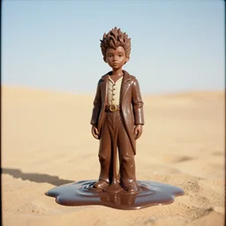 photo portrait of a chocolate prince melting in the desert sun, 2 0 0 mm lens, shot on grainy film, photography, hyperrealism, bokeh