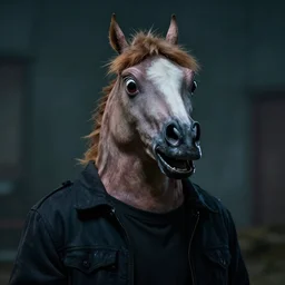 promotional movie for a horror movie about a killer with horse mask, hyperdetailed, artstation, cgsociety, 8 k