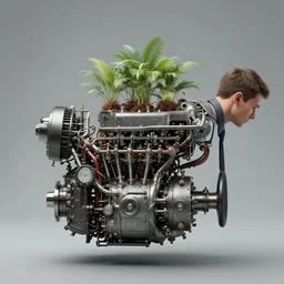 a man with engines growing out of his back, man engine, man and machine 9