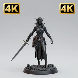 80mm resin detailed miniature of a Dark Elf Female, Dagger, black skin, Product Introduction Photos, 4K, Full body