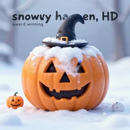 “snowy halloween, HD photograph, award winning”