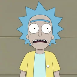 high quality portrait flat matte painting of rick sanchez in the style of nendoroids, flat anime style, thick painting, medium close-up
