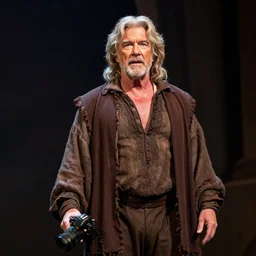 a photograph of Jeff Bridges as Prospero from the stage production of The Tempest taken with Nikon D3500, 4K UHD