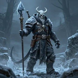 skeleton warlock as a military soldier, fantasy, ice, old man,