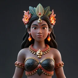 Portrait of Pele, the Hawaiian fire goddess, rendered in unreal engine, rendered in octane render, rendered in blender, unreal engine, octane, blender, dark studio lighting, bright, glowing aura, vividly beautiful colors, bioluminescence, bioluminescent lighting, volumetric lighting