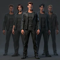 full body 3 d model of a handsome young man with a sinister grin by brian bolland, rachel birkett, alex ross, and neal adams | dark, intimidating, imposing, portrait, character concept, concept art, unreal engine, finalrender, centered, deviantart, artgerm