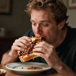 pulled pork sandwich eating a human, artwork of joe fenton