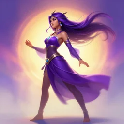 action side profile, maya ali, wind sorceresses, purple robes, league of legends, glorious gradient backlit background, unreal, gloomhaven, luminescent, colorful swirly magic ripples, gaudy colors, by greg manchess, huang guangjian, gil elvgren, sachin teng, greg rutkowski, jesper ejsing, ilya kuvshinov