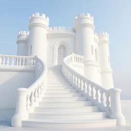 pure white classical staircase and castle, blue sky, soft light