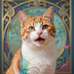 portrait friendly cute happy stylish realistic rainbow pet. background in the style of art nouveau. lively. colorful. hd.