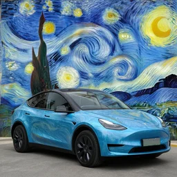 a tesla painted by van gogh