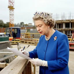 british Queen Elizabeth working on a building site in 2004