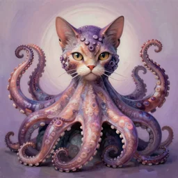 psychedelic highly detailed octopus cat chimera, 4 k, unholy fusion octopus cat, digital painting, matte finish