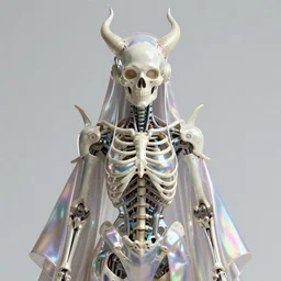 fully symmetrical centered iridescent portrait of a beautiful princess demon in robe. skulls artificial muscles, ribcage, bones, hard surface modelling. cyberpunk look. biomechanical mask. bio luminescent biomechanical halo around head. neon jellyfish. artwork by jarold Sng  by artgerm, by Eddie Mendoza, by Peter mohrbacher by tooth wu, unreal engine, octane render, cinematic light, high details, iridescent colors, dichroic, macro, depth of field, blur