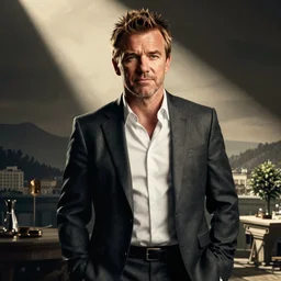 Gordon Ramsay in GTAV cover art. No text.