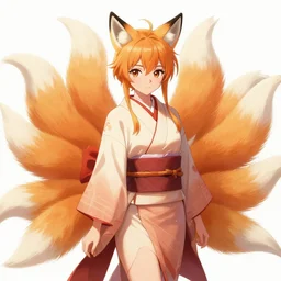 A beautiful anime-style digital concept portrait of a beautiful young sorceress with fox ears and nine fox tails wearing a kimono, by Stanley Artgerm Lau, WLOP, Rossdraws, LeraPi, and Sakimichan, tranding on artstation, SFW version