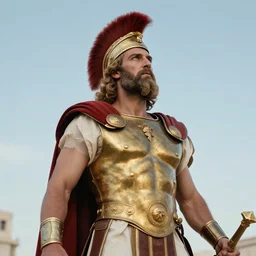 king leonidas of sparta looks up to the sky with might, modern picture