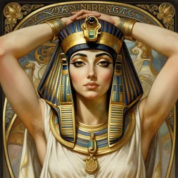 photography of sensual cleopatra with hands - up and hairy armpits, deep focus, intricate, elegant, highly detailed, digital painting, artstation, concept art, matte, sharp focus, illustration, art by artgerm and greg rutkowski and alphonse mucha and gil elvgren