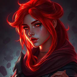beautiful woman with glowing red hair, portrait, maya ali mage, gloomhaven, dynamic lighting, gaudy colors, octane render aesthetic, matte painting concept art, official fanart behance hd artstation by jesper ejsing, by rhads and makoto shinkai and lois van baarle and ilya kuvshinov and rossdraws
