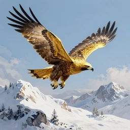 A great golden eagle soars above a snowy mountain, by Mandy Jurgens, Artgerm, intricate, elegant, digital painting